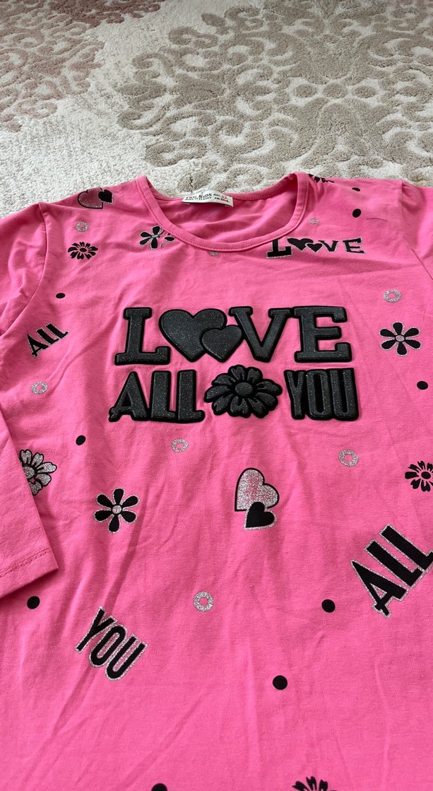 Kız Çocuk Pembe Uzun Kollu Pul İşlemeli Tişört - Görsel 2