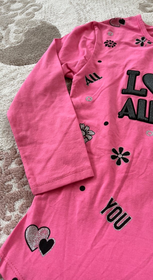 Kız Çocuk Pembe Uzun Kollu Pul İşlemeli Tişört - Görsel 3