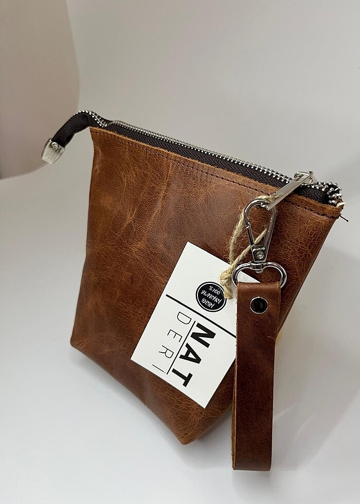 Hakiki Deri Makyaj Çantası Haki - Görsel 2