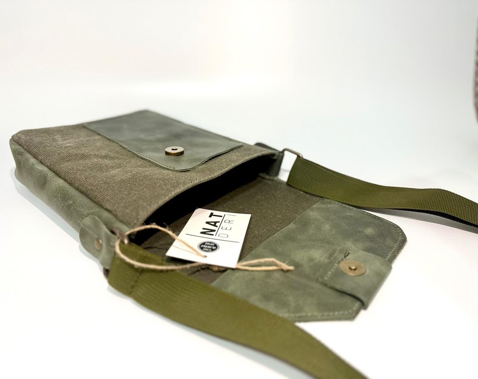 Hakiki Deri & Kumaş Unisex Omuz Çantası - Görsel 4