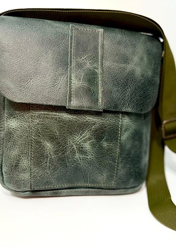 Yeşil Hakiki Deri Unisex Omuz Çantası - Görsel 3