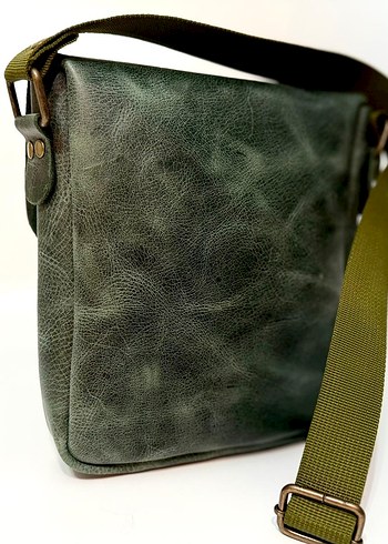 Yeşil Hakiki Deri Unisex Omuz Çantası - Görsel 5