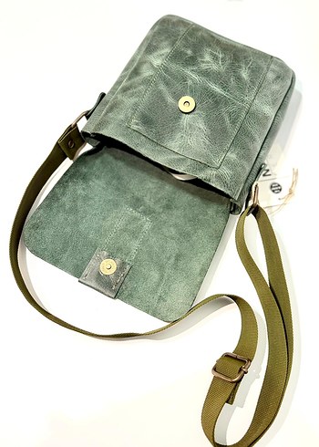 Yeşil Hakiki Deri Unisex Omuz Çantası - Görsel 4