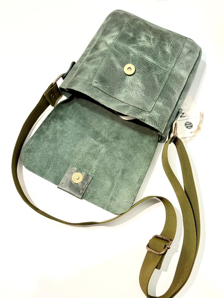 Yeşil Hakiki Deri Unisex Omuz Çantası - Görsel 4