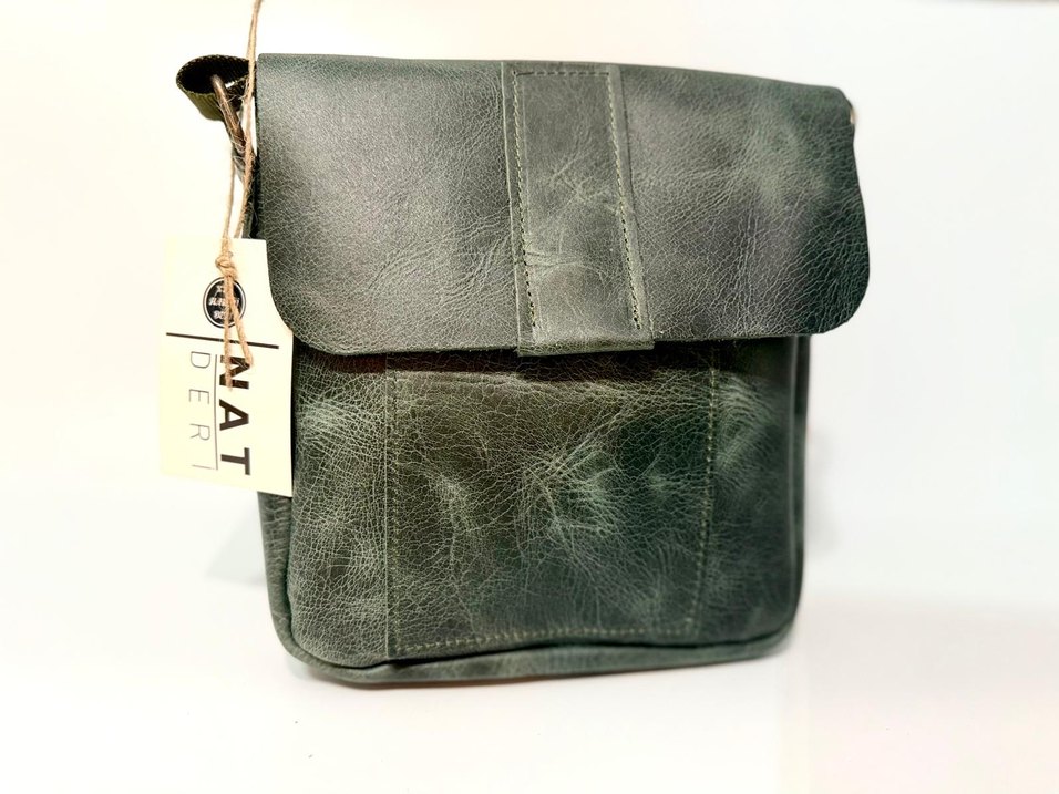 Yeşil Hakiki Deri Unisex Omuz Çantası - Görsel 2