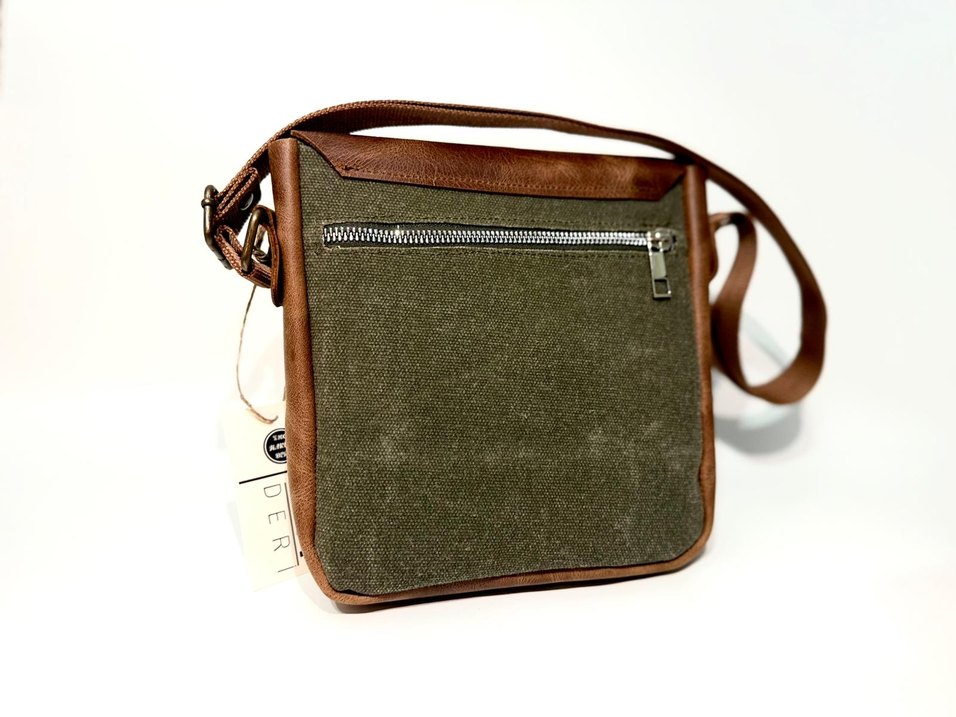 Hakiki Deri ve Kumaş Kahverengi Unisex Çapraz Çanta - Görsel 2