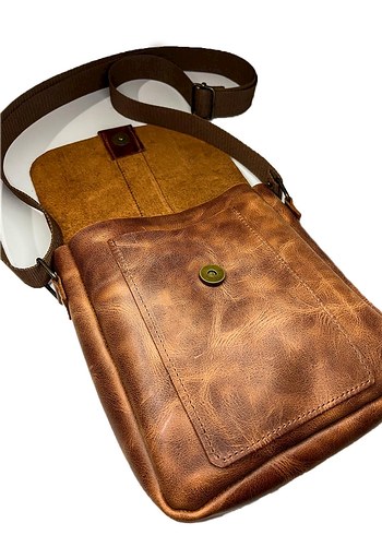 Hakiki Deri Taba Omuz Çantası Unisex - Görsel 4