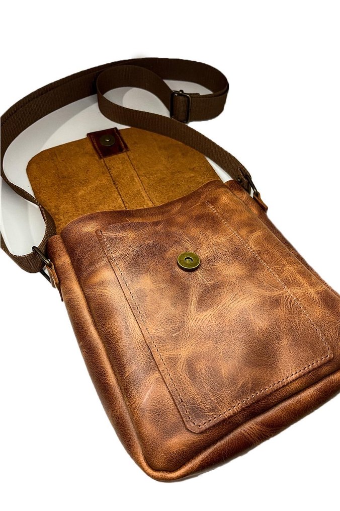 Hakiki Deri Taba Omuz Çantası Unisex - Görsel 4