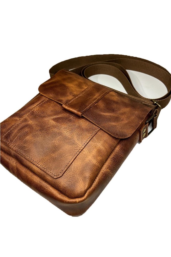 Hakiki Deri Taba Omuz Çantası Unisex - Görsel 2