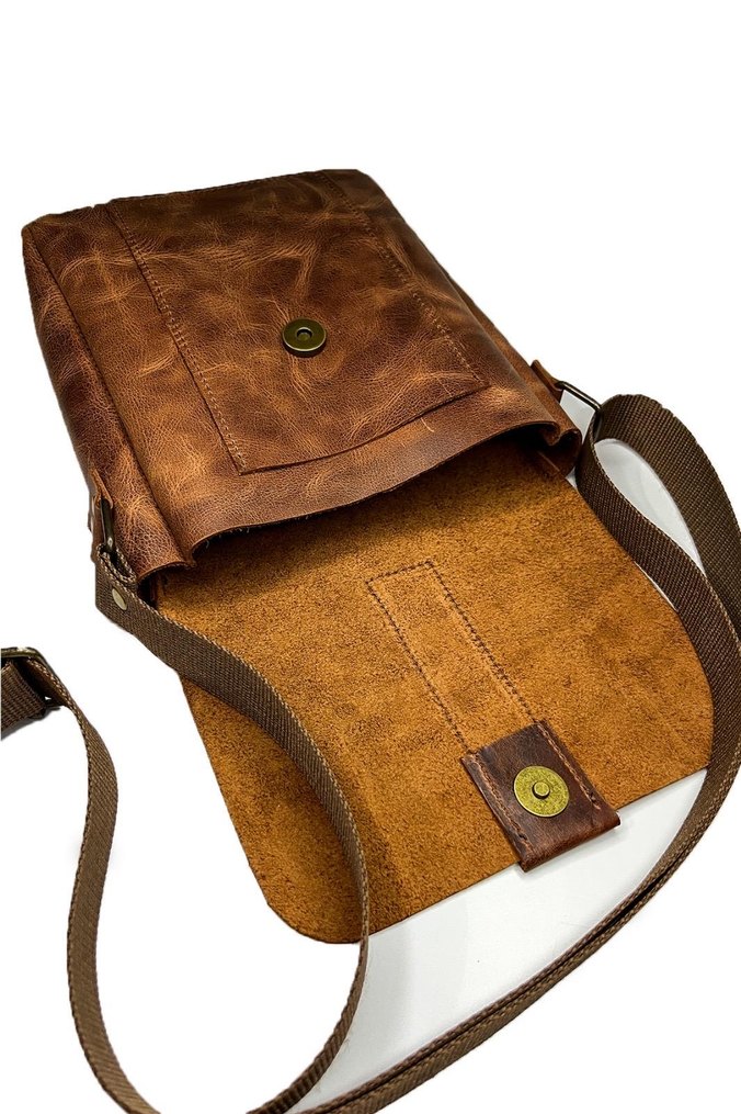 Hakiki Deri Taba Omuz Çantası Unisex - Görsel 5