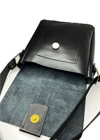 Hakiki Deri Siyah Unisex Omuz Çantası - Görsel 4