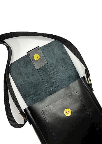 Hakiki Deri Siyah Unisex Omuz Çantası - Görsel 2