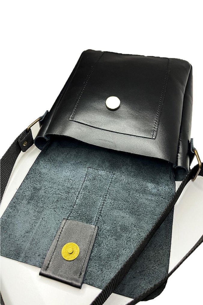 Hakiki Deri Siyah Unisex Omuz Çantası - Görsel 4