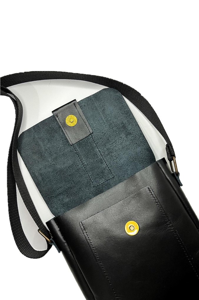 Hakiki Deri Siyah Unisex Omuz Çantası - Görsel 2