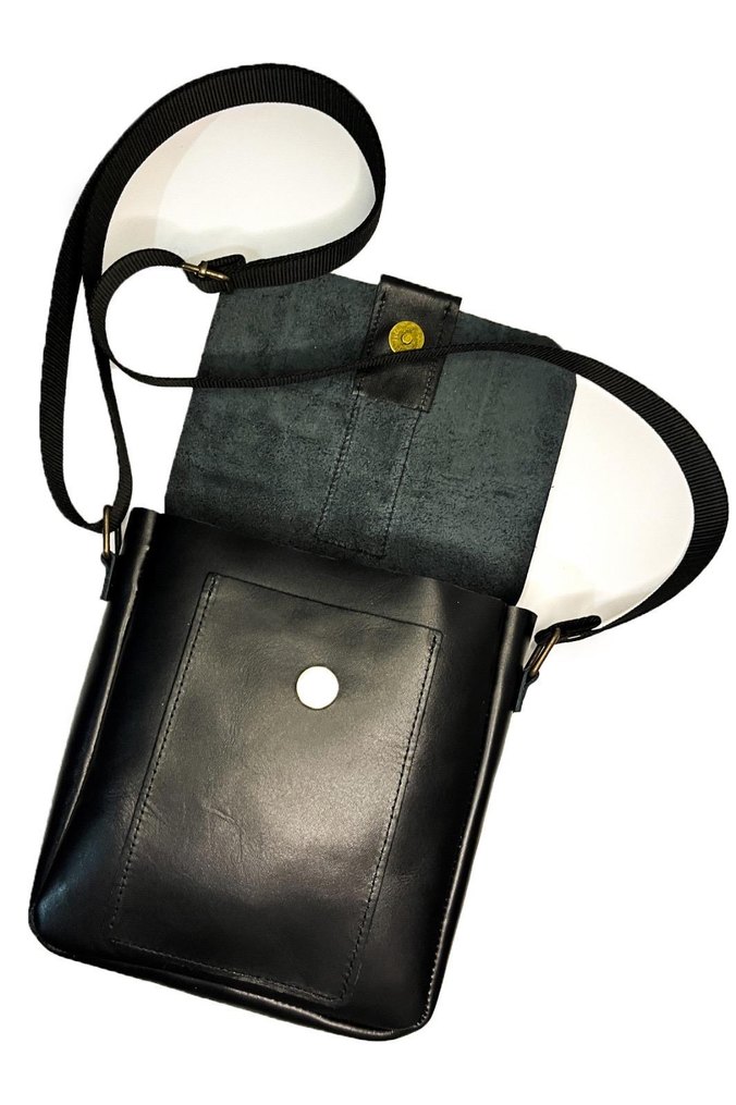 Hakiki Deri Siyah Unisex Omuz Çantası - Görsel 3