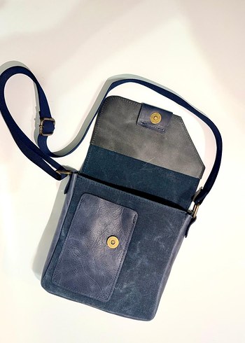 Mavi Hakiki Deri & Kumaş Unisex Omuz Çantası - Görsel 3