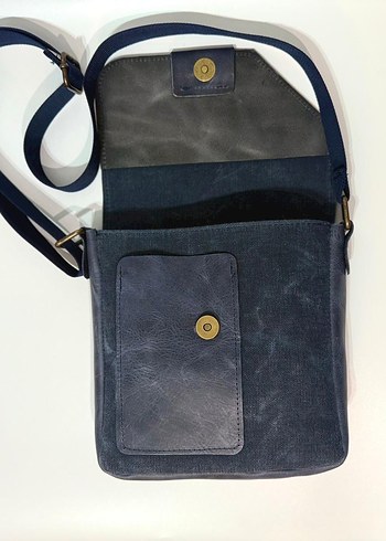 Mavi Hakiki Deri & Kumaş Unisex Omuz Çantası - Görsel 4