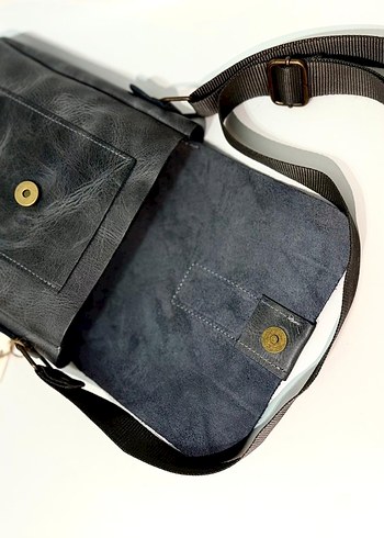 Gece Mavisi Hakiki Deri Unisex Omuz Çantası - Görsel 5