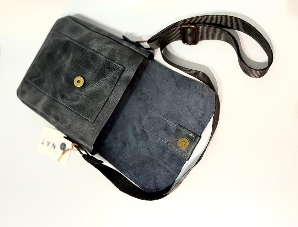 Gece Mavisi Hakiki Deri Unisex Omuz Çantası - Görsel 5