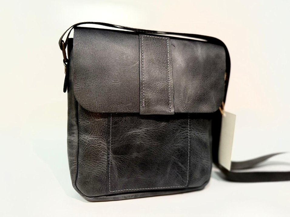 Gece Mavisi Hakiki Deri Unisex Omuz Çantası - Görsel 4