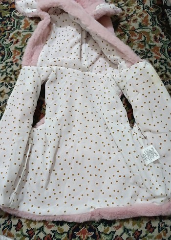 Kız Çocuk Kapşonlu Pembe Peluş Yelek - Görsel 2