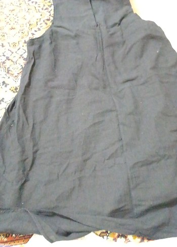 Kadın Siyah Kolsuz Uzun Keten Elbise - Görsel 2