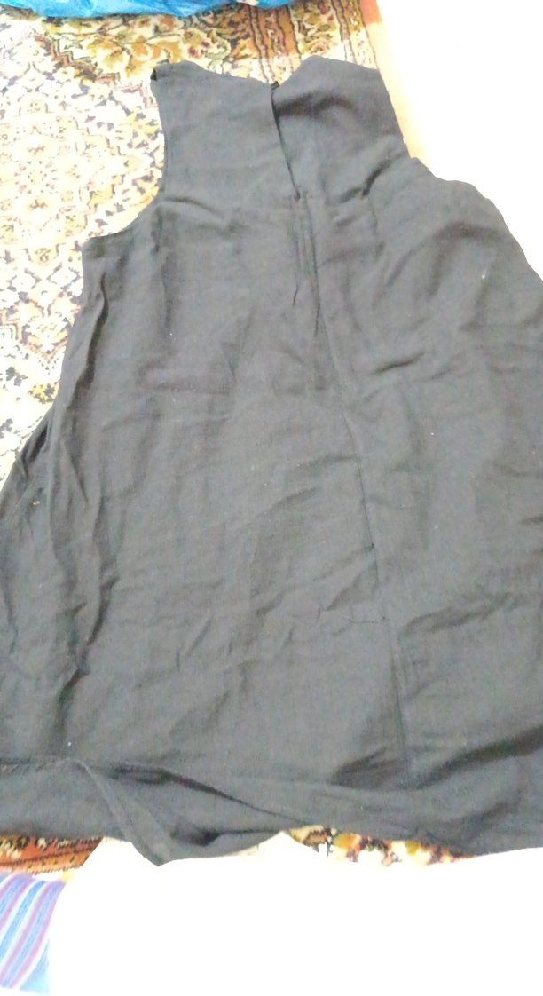 Kadın Siyah Kolsuz Uzun Keten Elbise - Görsel 2