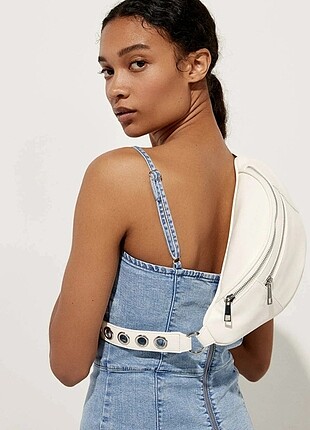Bershka beyaz kuşgözü bel çantası, çapraz çanta