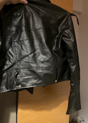 Kadın Siyah Deri Biker Ceket - Görsel 4