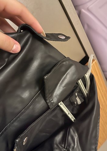 Kadın Siyah Deri Biker Ceket - Görsel 3