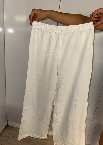 Stradivarius Beyaz Keten Midi Kadın Pantolon