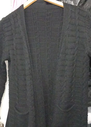 Siyah Triko Kadın Hırka, Midi Boy, Uzun Kollu - Görsel 2