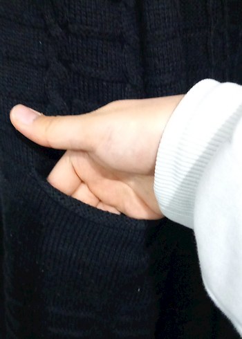 Siyah Triko Kadın Hırka, Midi Boy, Uzun Kollu - Görsel 3