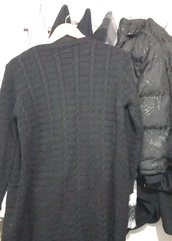 Siyah Triko Kadın Hırka, Midi Boy, Uzun Kollu - Görsel 4