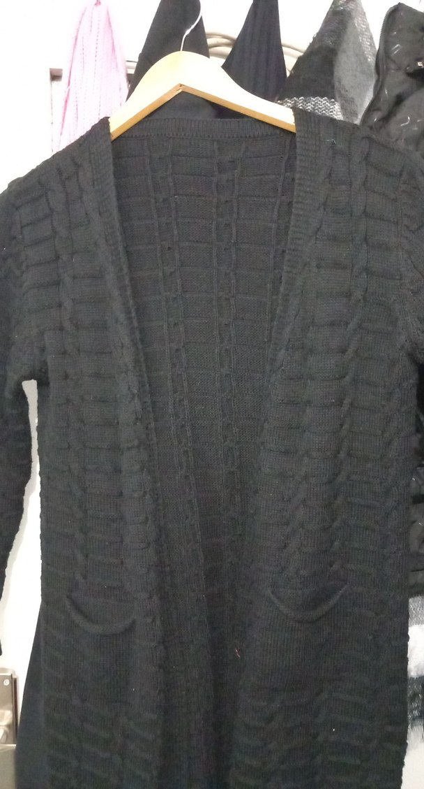 Siyah Triko Kadın Hırka, Midi Boy, Uzun Kollu - Görsel 2