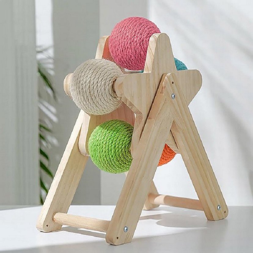 BEŞ RENKLİ DÖNER JÜT İPLİ KEDİ OYUNCAĞI TIRMALAMASI - Görsel 2