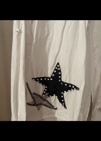 Designer Uzun Kollu Mini Beyaz Punk Gömlek