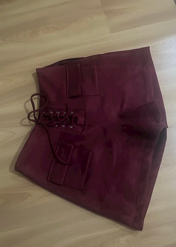 Bordo Süet Mini  Şort - Görsel 2