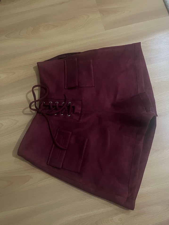Bordo Süet Mini  Şort - Görsel 2