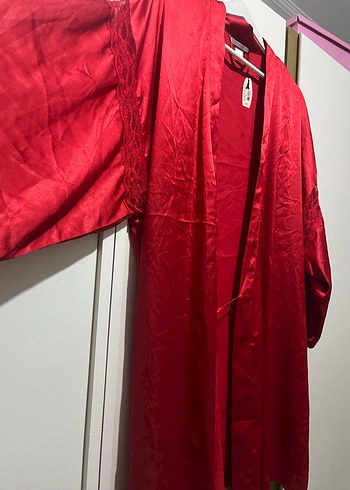 Kadın Kırmızı Parlak Midi victoria secret Sabahlık - Görsel 3