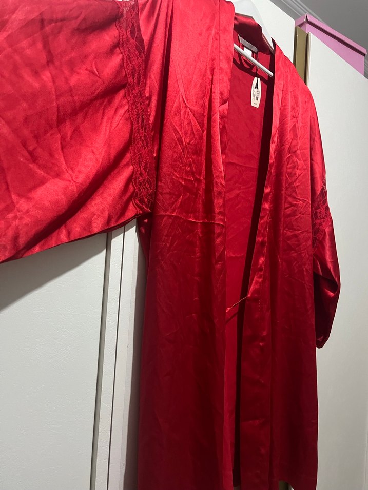 Kadın Kırmızı Parlak Midi victoria secret Sabahlık - Görsel 3