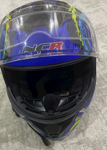 Renkli Desenli Mavi Biker Kask - Görsel 4