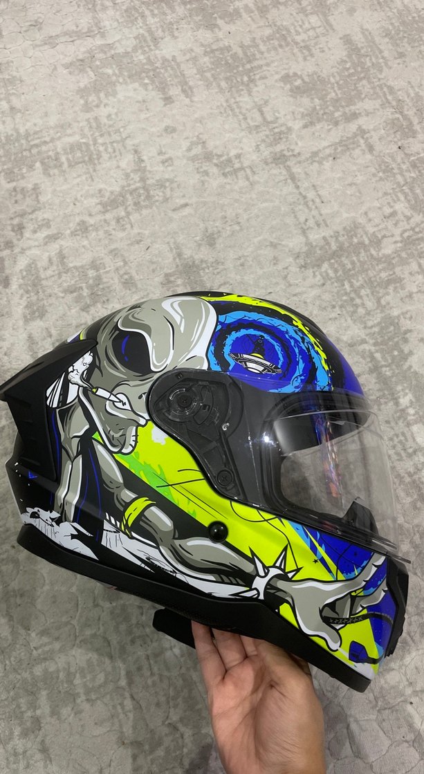 Renkli Desenli Mavi Biker Kask - Görsel 3