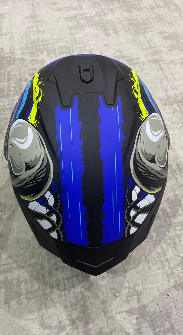 Renkli Desenli Mavi Biker Kask - Görsel 2