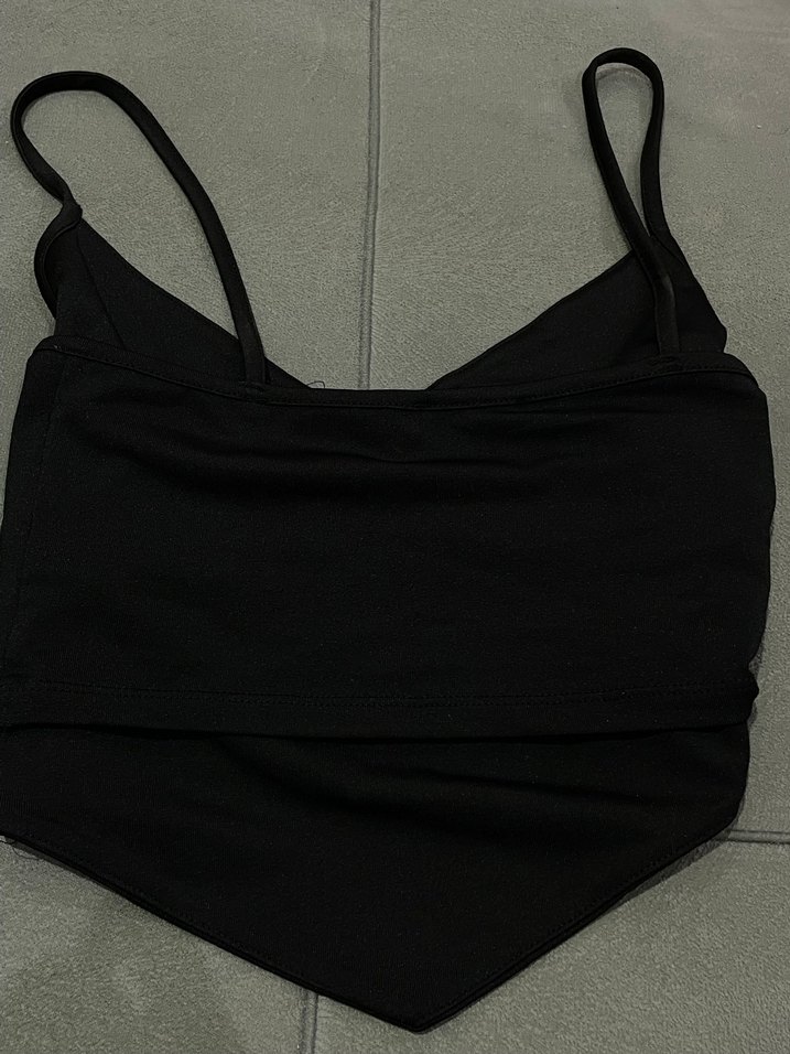 Siyah V Yakalı Mini Strappy Bustiyer - Görsel 3