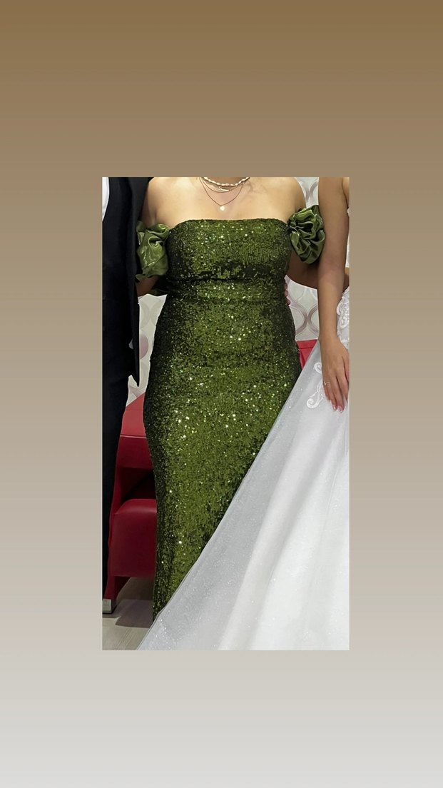 Yeşil Patetli Uzun Abiye Elbise - Görsel 3