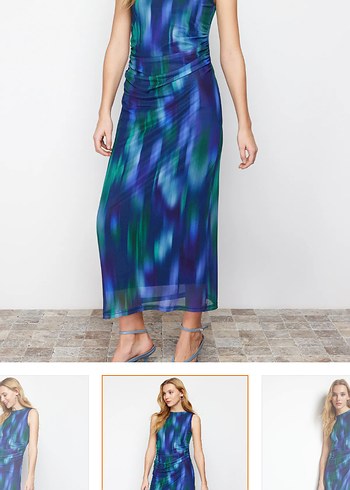 l Beden Koyu Mavi Denim Midi Kalem Elbise