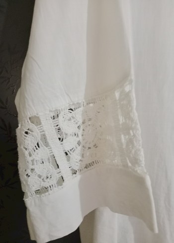 Düğmeli Beyaz Keten Bohem Kadın Gömlek - Görsel 2