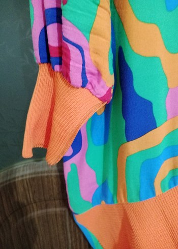 Renkli Uzun Kollu Bağlama Desenli Kadın Gömlek - Görsel 2