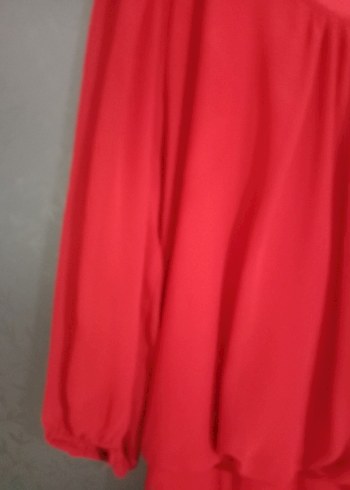 Kırmızı Uzun Kollu Salaş Kadın Elbise - Görsel 3